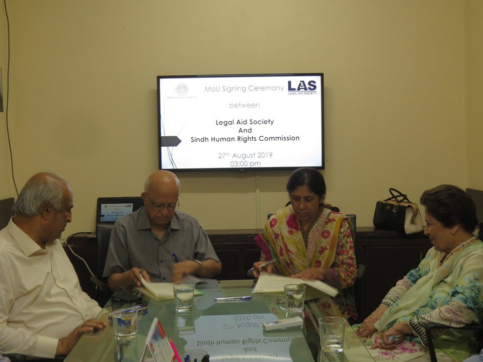SHRC, Government of Sindh entered into a Memorandum of Understanding (MOU) with the Legal Aid Society 
